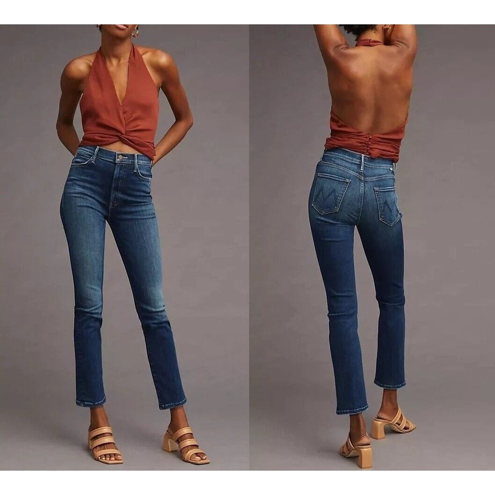 Mother Denim The Swooner Rascal Ankle Fray Jeans Blue High Rise Slim Stretch 30